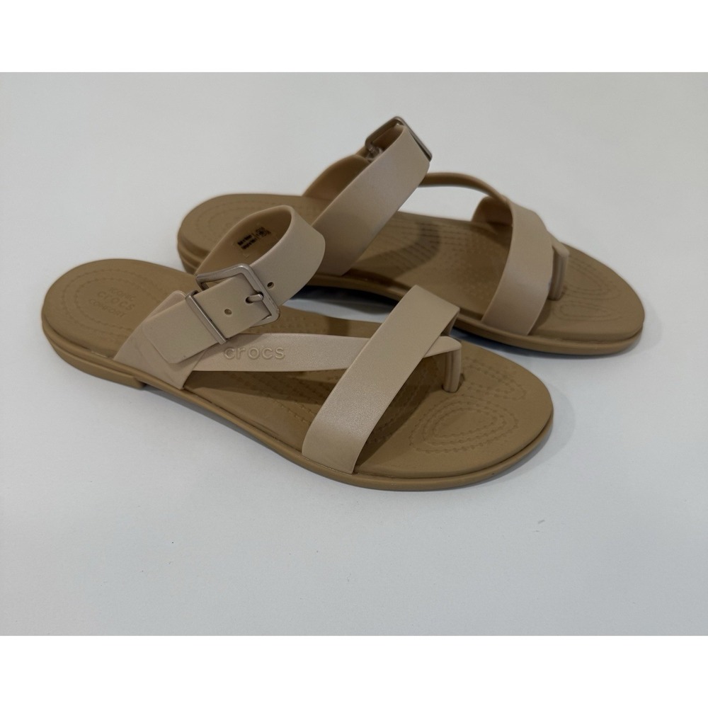 Crocs Tulum Women's Beige Strappy Buckle Sandals Iconic Comfort Size W8